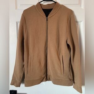 H&M • men’s ribbed zip up sweater jacket casual tan brown fall collegiate preppy